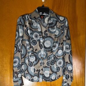 Geometric Silk Patterned Button-Up Shirt